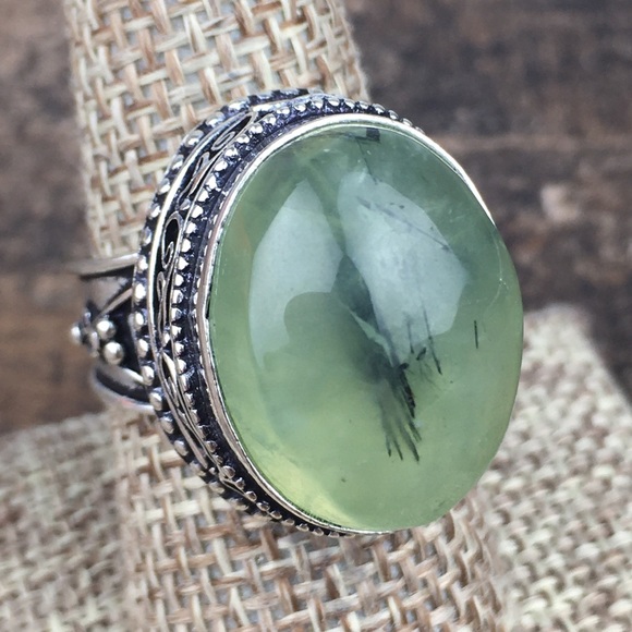 Moss Prehnite Stone Statement Ring 8 - Picture 2 of 11